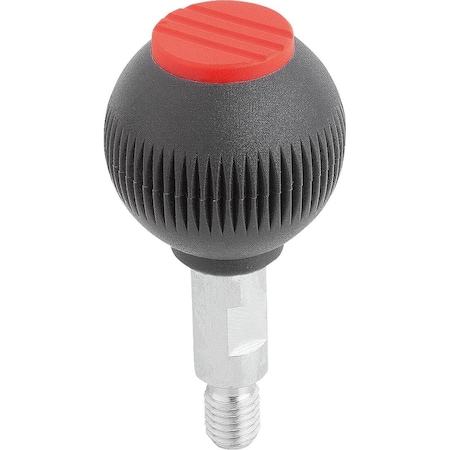 Kipp Spherical Knob Revolving Size:4, D1=50 D=M12X20, Plastic Black Ral7021, Comp:Steel, Cap:Red Ral3020 K0254.4126